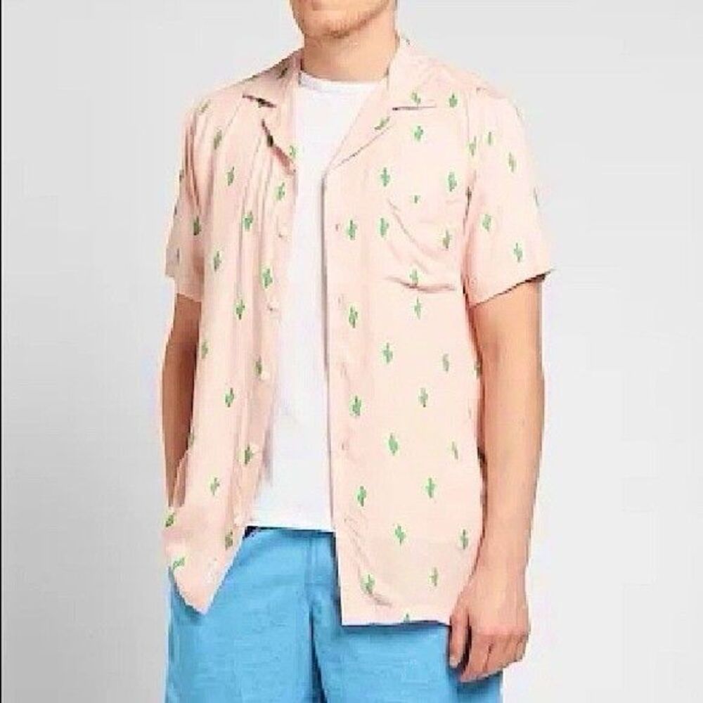 Onia Short Sleeve Button Shirt Men’s Size L Cactus Print Vacation